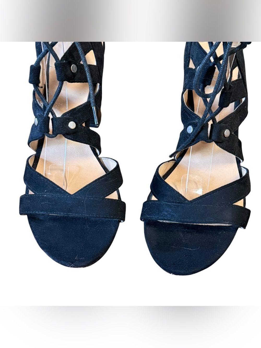 XOXO Brand Balta Black Lace-up Chunky Heel Sandals Block heel Size 10 - Picture 6 of 10